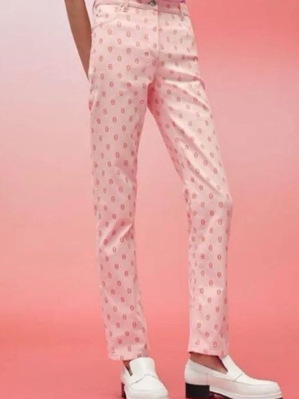 Hermes Pink Logo-Print Slim Jeans